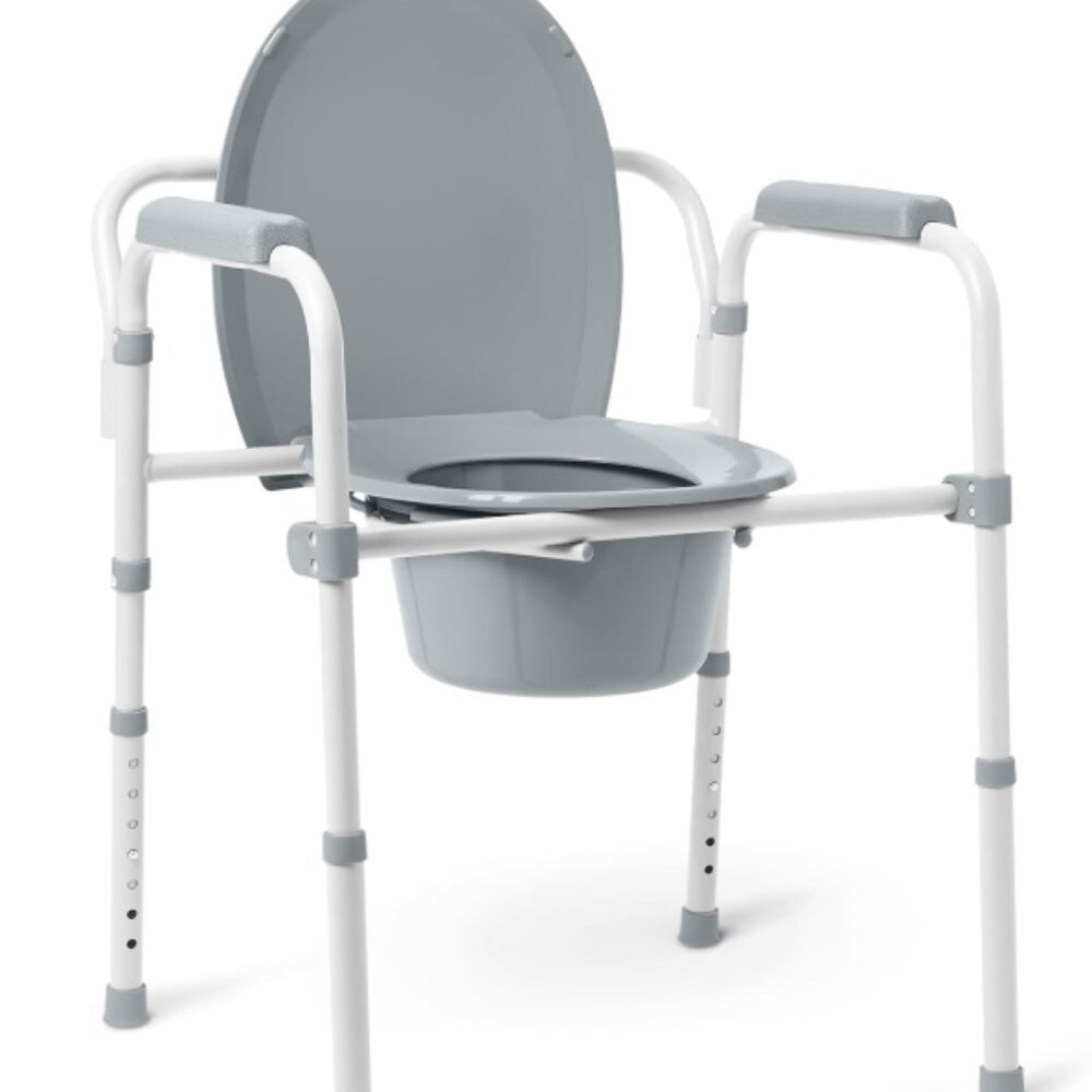 Medline 3-in-1 Steel Bedside Commode Seat Sturdy Folding Frame
